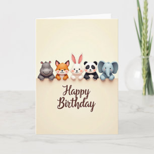 Carte d'anniversaire avec animaux mignons qui rega