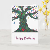 Carte d'anniversaire avec arbre (Fleur jaune)