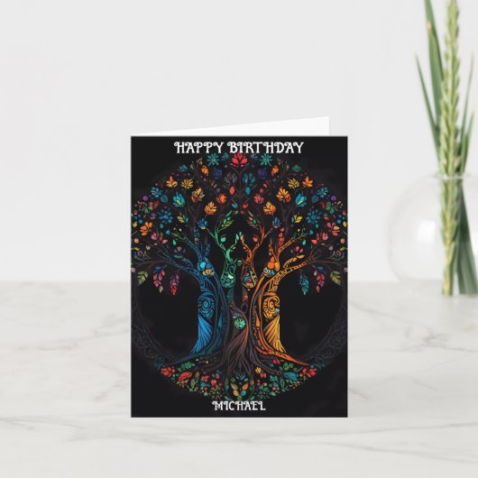Carte d'anniversaire avec arbre en pleine couleur  (Devant)
