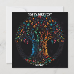 Carte d'anniversaire avec arbre en pleine couleur 