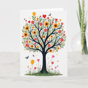 Carte d'anniversaire avec arbre et ballons