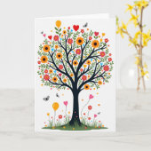 Carte d'anniversaire avec arbre et ballons (Fleur jaune)