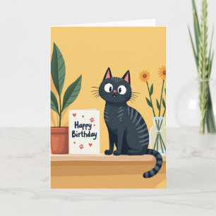 Carte d'anniversaire avec art félin mignon