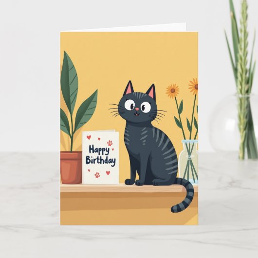 Carte d'anniversaire avec art félin mignon (Devant)