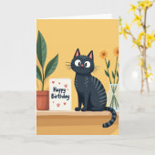 Carte d'anniversaire avec art félin mignon (Fleur jaune)
