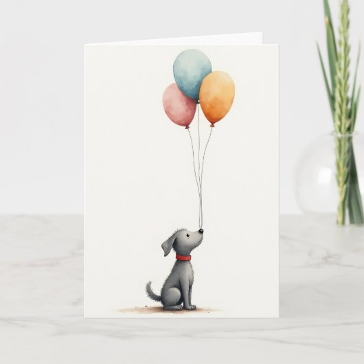 Carte d'anniversaire avec ballon en forme de chiot (Devant)