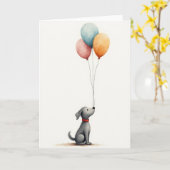 Carte d'anniversaire avec ballon en forme de chiot (Fleur jaune)