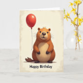 Carte d'anniversaire avec ballon et créature migno (Fleur jaune)