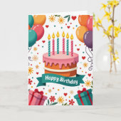 Carte d'anniversaire avec ballons de fête (Fleur jaune)