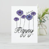 Carte d'anniversaire avec ballons de fleurs violet (Debout devant)