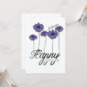 Carte d'anniversaire avec ballons de fleurs violet (Devant/Arrière en situation)