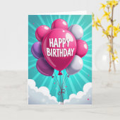 Carte d'anniversaire avec ballons joyeux (Fleur jaune)