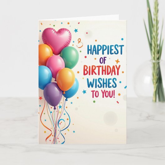 Carte d'anniversaire avec ballons joyeux éclatés (Devant)
