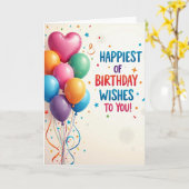 Carte d'anniversaire avec ballons joyeux éclatés (Fleur jaune)
