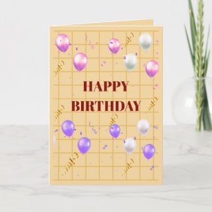 Carte d'anniversaire avec ballons roses et violets
