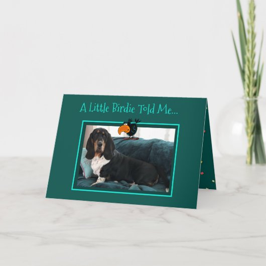 Carte d'anniversaire avec Basset Hound et Birdie (Devant)