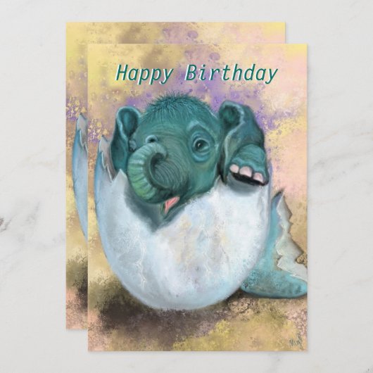 Carte d'anniversaire avec bébé Eléphant éclosion d (Devant / Derrière)