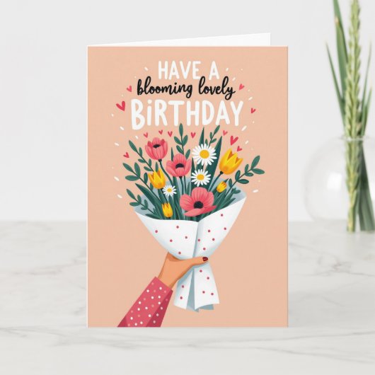 Carte d'anniversaire avec bouquet de fleurs à la m (Devant)