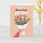 Carte d'anniversaire avec bouquet de fleurs à la m (Fleur jaune)