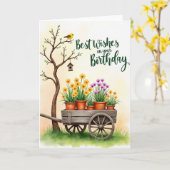 Carte d'anniversaire avec brouette florale (Fleur jaune)