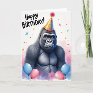 Carte d'anniversaire avec chapeau de fête de singe