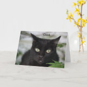 Carte d'anniversaire avec chat noir mignon (Fleur jaune)