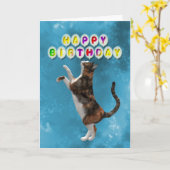 Carte d'anniversaire avec chats calico (Fleur jaune)