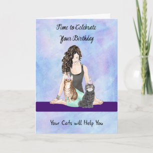 Carte d'anniversaire avec chats et fille d'exercic