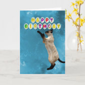 Carte d'anniversaire avec chats siamois (Fleur jaune)