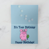 Carte d'anniversaire avec cochon dans un bain à bu (Intérieur)