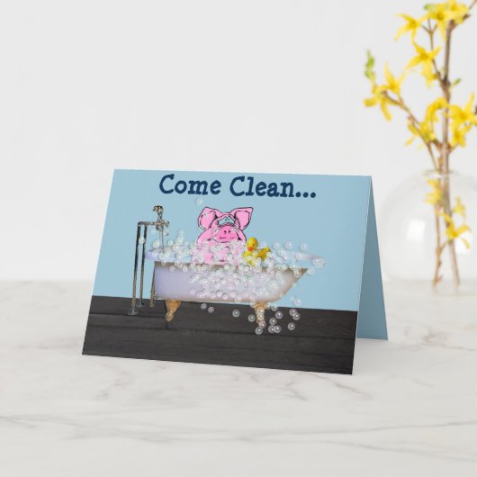 Carte d'anniversaire avec cochon dans un bain à bu (Fleur jaune)