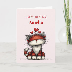 Carte d'anniversaire avec coeurs d'amour rouges Mi