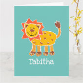 Carte d'anniversaire avec collage de lion personna (Fleur jaune)