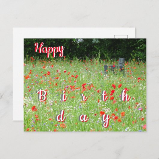 Carte d'anniversaire avec coquelicots et fleurs sa (Devant / Derrière)