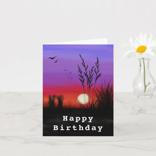 Carte d'anniversaire avec coucher de soleil romant (Petite plante)