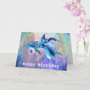 Carte d'anniversaire avec couple de dauphins heure