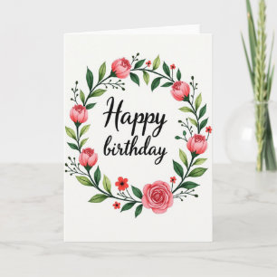 Carte d'anniversaire avec couronne de roses douce