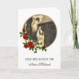 Carte d'anniversaire avec crucifix latin et roses