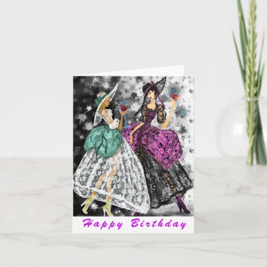 Carte d'anniversaire avec Dames Boire du Vin - Che (Devant)