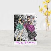 Carte d'anniversaire avec Dames Boire du Vin - Che (Fleur jaune)