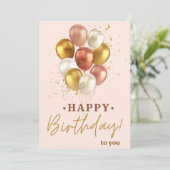 Carte d'anniversaire avec des ballons roses et dor (Debout devant)