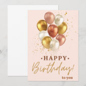 Carte d'anniversaire avec des ballons roses et dor (Devant / Derrière)