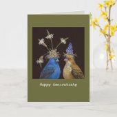 carte d'anniversaire avec des bruants indigo (Fleur jaune)