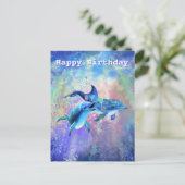 Carte d'anniversaire avec des dauphins heureux (Debout devant)