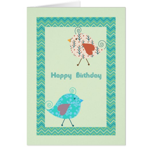 Carte d'anniversaire avec des oiseaux de créateurs (Devant)