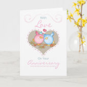 Carte d'anniversaire avec deux oiseaux aimants - A (Fleur jaune)