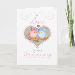 Carte d'anniversaire avec deux oiseaux aimants - A