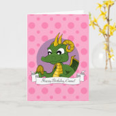 Carte d'anniversaire avec dragon de dessin animé (Fleur jaune)