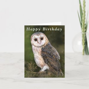 Carte d'anniversaire avec Effraie des clochers