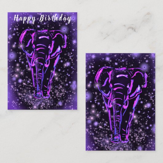 Carte d'anniversaire avec éléphant dans la nuit ét (Devant / Derrière)